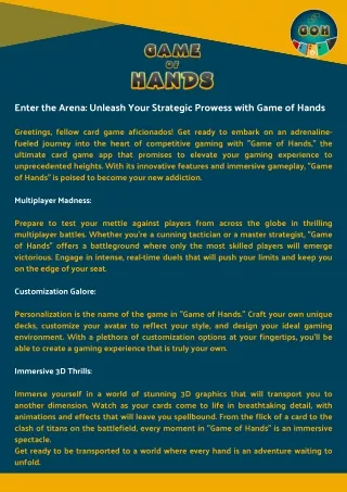 Game of Hands: Unleash Your Strategy, Dominate the Arena!