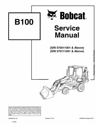 BOBCAT B100 LOADER BACKHOE Service Repair Manual SN 570011001 AND Above