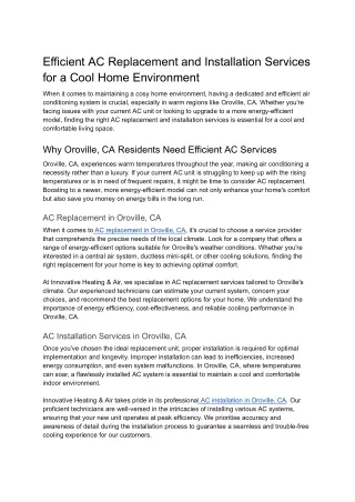 Efficient AC Replacement and Installation Services for a Cool Home Environment