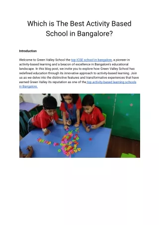 Which is The Best Activity Based School in Bangalore?