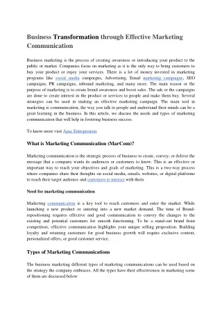 Transforming Business through Effective Marketing Communication