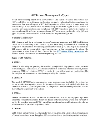 GST Returns Meaning and Its Types