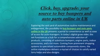 Click, buy, upgrade your source to buy bumpers and auto parts online in UK