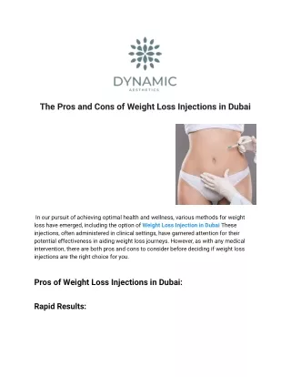 The Pros and Cons of Weight Loss Injections in Dubai
