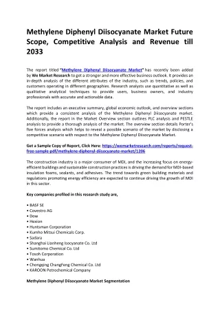 Methylene Diphenyl Diisocyanate Market Future Scope