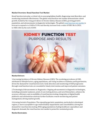 Renal Function Test Market Predicting Future Trends in Nephrology Diagnostics