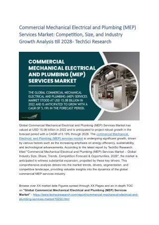 Commercial Mechanical Electrical and Plumbing (MEP) Services Market [2028]