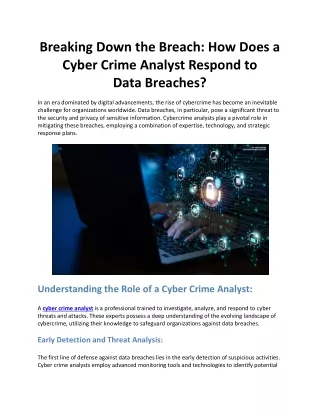 Breaking Down the Breach: How Does a Cyber Crime Analyst Respond to Data Breache