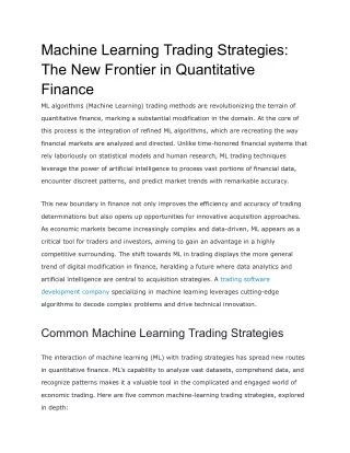 Machine Learning Trading Strategies_ The New Frontier in Quantitative Finance