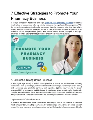 7 Effective Strategies to Promote Your Pharmacy Business