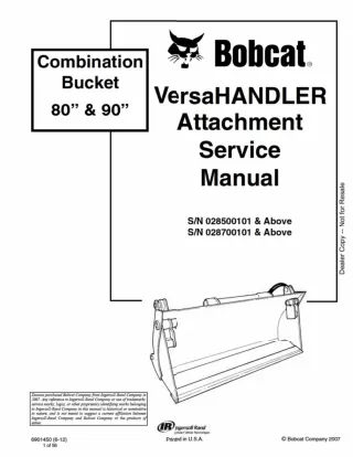 Bobcat Combination Bucket 80 and 90 Versahandler Attachment Service Repair Manual SN 028500101 And Above