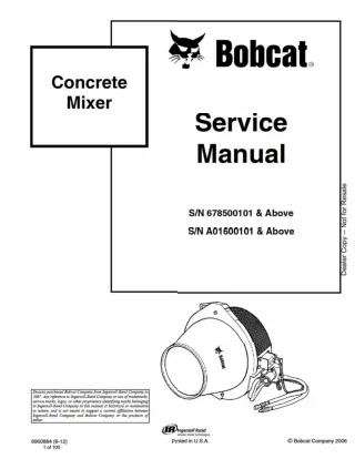 Bobcat Concrete Mixer Service Repair Manual SN 678500101 And Above