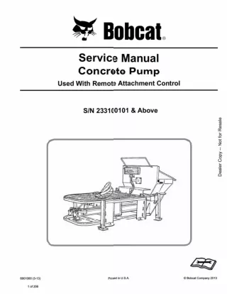 Bobcat Concrete Pump Service Repair Manual SN 233100101 And Above