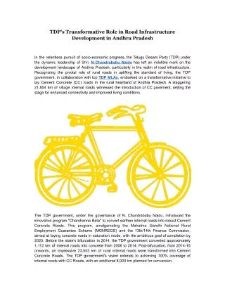 TDP's Transformative Role in Road Infrastructure Development in Andhra Pradesh