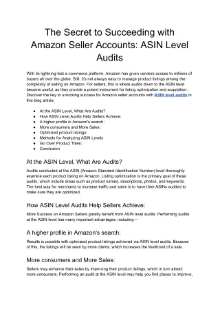 The Secret to Succeeding with Amazon Seller Accounts_ ASIN Level Audits - Google Docs