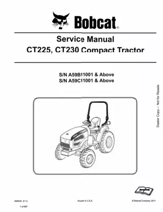 BOBCAT CT225, CT230 COMPACT TRACTOR Service Repair Manual SN  A59B11001 AND Above