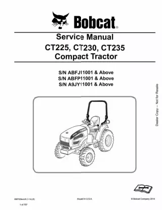 BOBCAT CT225, CT230, CT235 COMPACT TRACTOR Service Repair Manual SN A9JY11001 AND Above