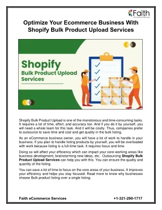 Optimize Your Ecommerce Business With Shopify Bulk Product Upload Services