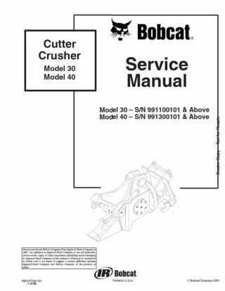 Bobcat Cutter Crusher (Model 30 ) Service Repair Manual SN 991100101 And Above