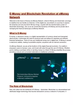 E-Money and Blockchain Revolution at eMoney Network