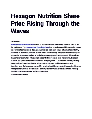 Get the Best Hexagon Nutrition Share Price only at Planify