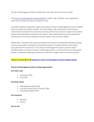 Clinical Trial Management Systems Market Size, Overview, Share and Forecast 2031