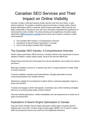 Canadian SEO Services and Their Impact on Online Visibility - Google Docs