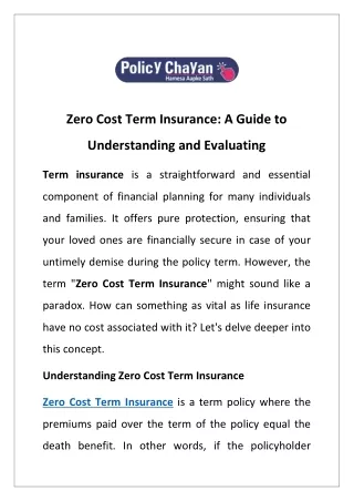 Zero Cost Term Insurance: A Guide to Understanding and Evaluating