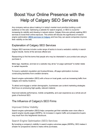 Boost Your Online Presence with the Help of Calgary SEO Services - Google Docs