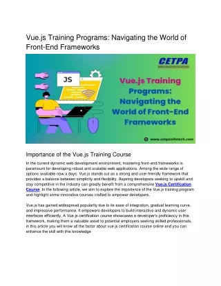 Vue.js Training Programs Navigating the World of Front-End Frameworks