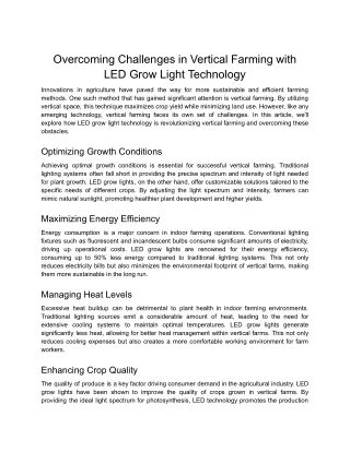 Overcoming Challenges in Vertical Farming with LED Grow Light Technology