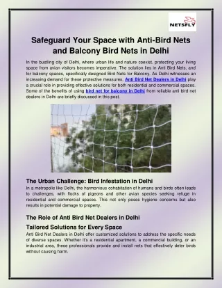 Anti Bird Net Dealers in Delhi