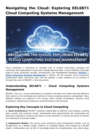Navigating the Cloud: Exploring EEL6871 Cloud Computing Systems Management