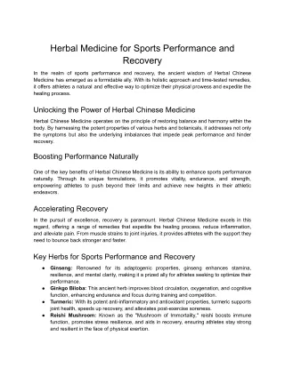 Herbal Medicine for Sports Performance and Recovery