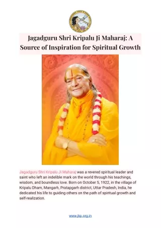 Jagadguru Shri Kripalu Ji Maharaj: A Source of Inspiration for Spiritual Growth