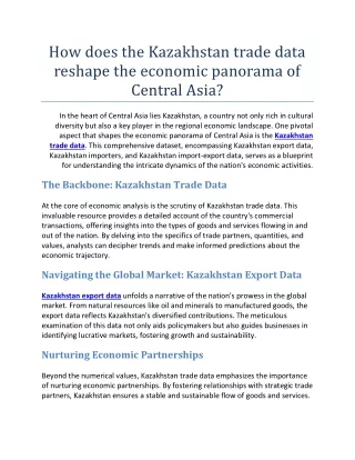 How does the Kazakhstan trade data reshape the economic panorama of Central Asia