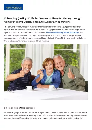 Enhancing Quality of Life for Seniors in Plano McKinney through Comprehensive Elderly Care and Luxury Living Options
