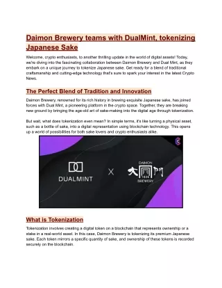 Daimon Brewery teams with DualMint, tokenizing Japanese Sake