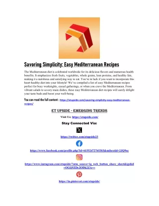 Savoring Simplicity - Easy Mediterranean Recipes