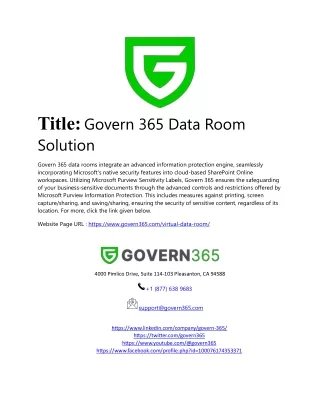 Virtual Data Rooms Re-imagined with Microsoft 365 and Govern 365