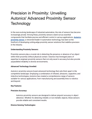 Precision in Proximity: Unveiling Autonics' Advanced Proximity Sensor Technology