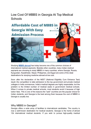 Low Cost Of MBBS in Georgia At Top Medical Schools