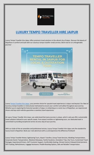 LUXURY TEMPO TRAVELLER HIRE JAIPUR