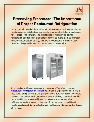 Restaurant Refrigeration in Delhi