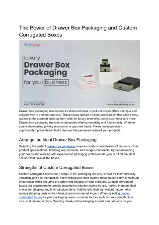 The Power of Drawer Box Packaging and Custom Corrugated Boxes