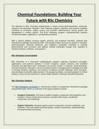 Chemical Foundations: Building Your Future with BSc Chemistry