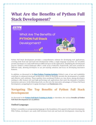 What Are the Benefits of Python Full Stack Development