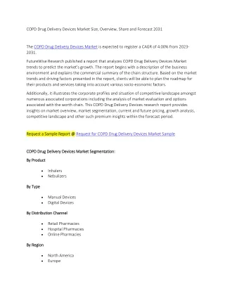 COPD Drug Delivery Devices Market Size, Overview, Share and Forecast 2031