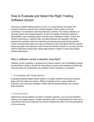 How to Evaluate and Select the Right Trading Software Vendor