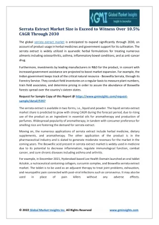 Serrata Extract Market Growth Projections to 2030